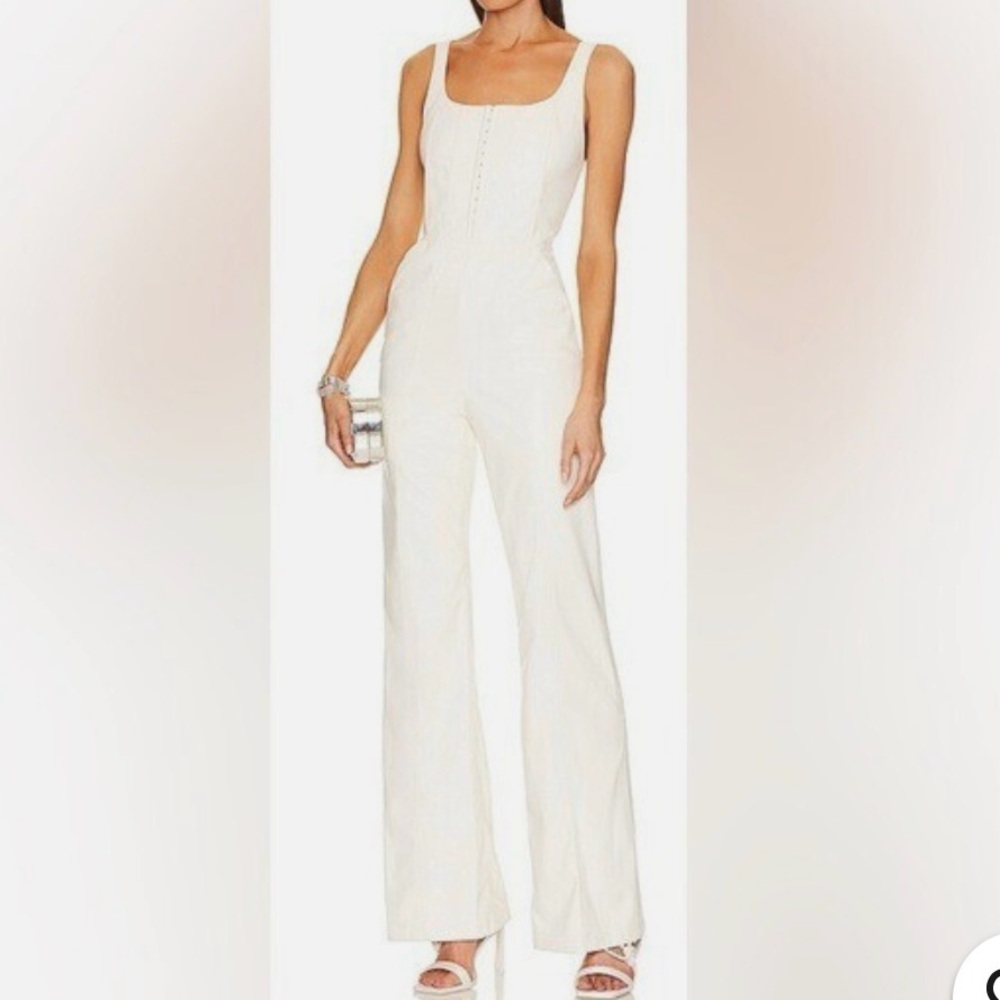 Alice + Olivia Chels Faux Leather Jumpsuit in Ecru